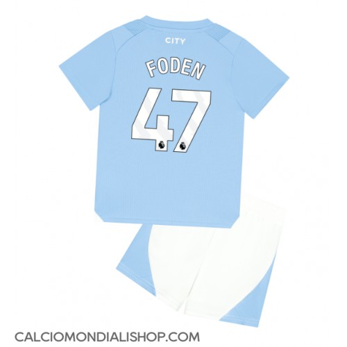 Maglie da calcio Manchester City Phil Foden #47 Prima Maglia Bambino 2023-24 Manica Corta (+ Pantaloni corti)